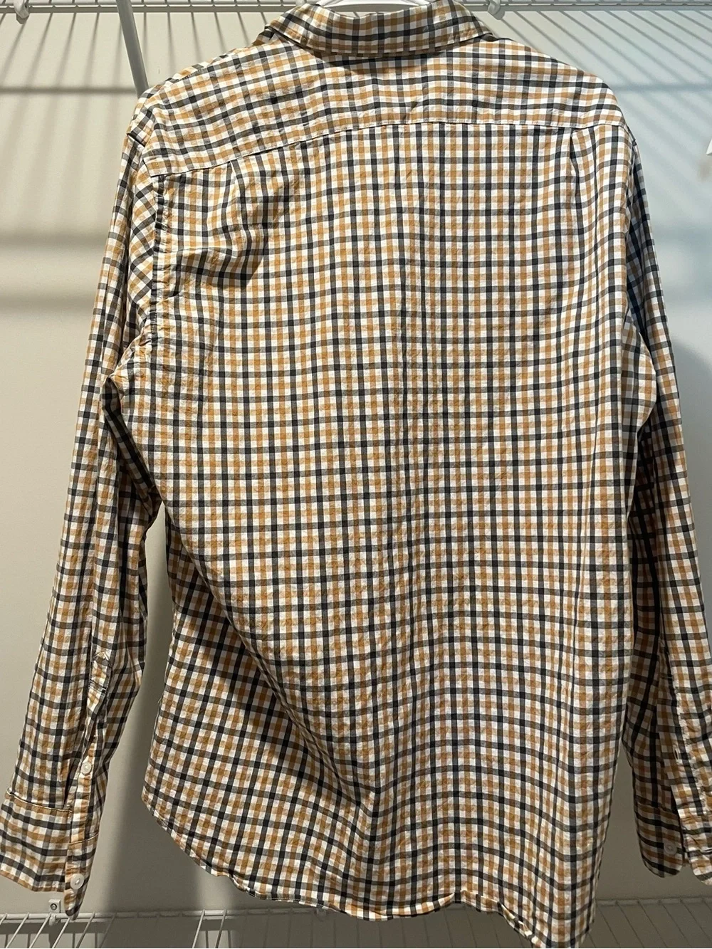 J.Crew Men’s Cotton Plaid Button-Down Shirt in Brown/White EUC Slim Untuck L